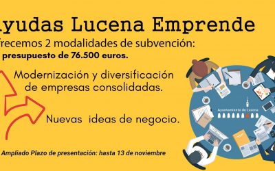 Ampliado el plazo para solicitar las ayudas Lucena Emprende hasta el 13 de noviembre