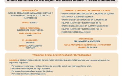 Curso para el certificado de profesionalidad en montaje de equipos eléctricos y electrónicos