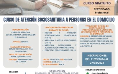 Curso con certificado profesional de Atención Sociosanitaria a Personas en el Domicilio